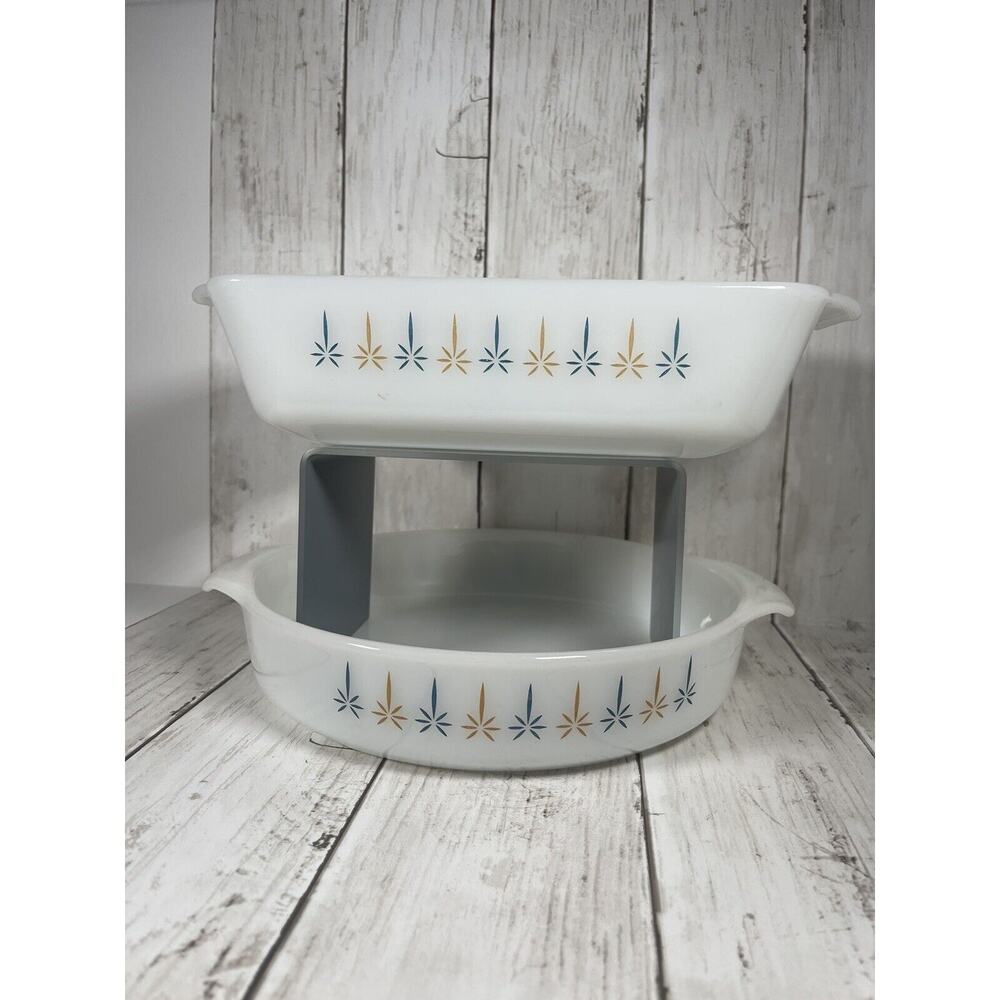 Fire King Candle Glow 2 Piece Lot Casserole Baking Dish Round And Loaf